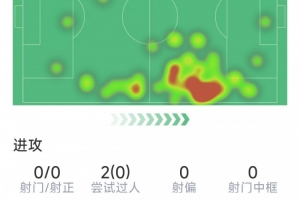 瑟洛特表现数据：射门0次，对抗21次成功8次，抢断1次，得分6.6分